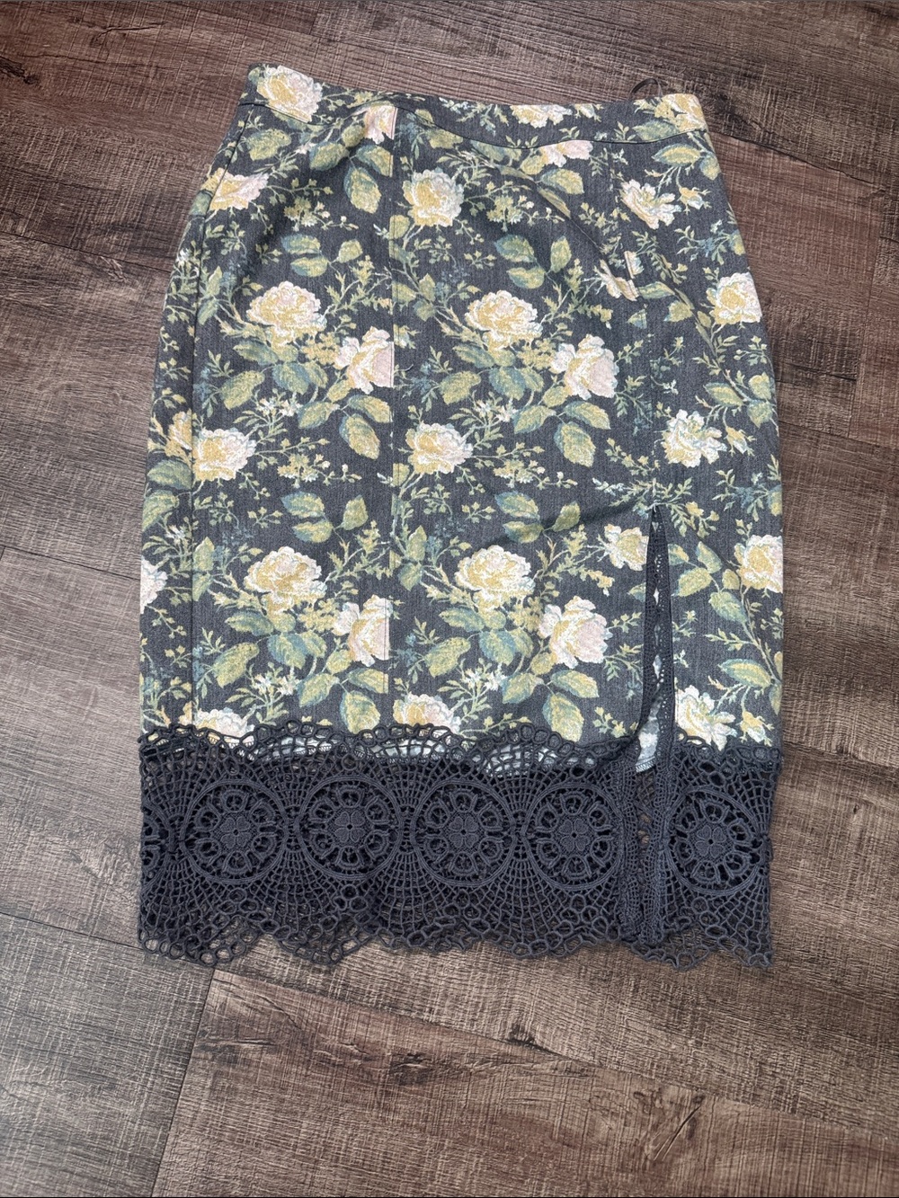 Free People Floral Pencil Skirt in Black and Yellow